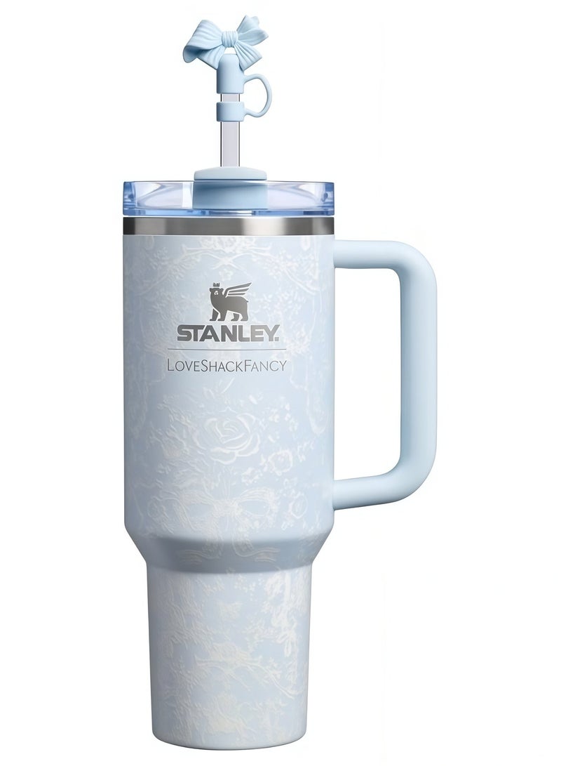 Stanley 1913 x LoveShackFancy Holiday Quencher® H2.0 FlowState™ Tumbler | 40 OZ-Toscana Toile Alpine Blue - Image 1